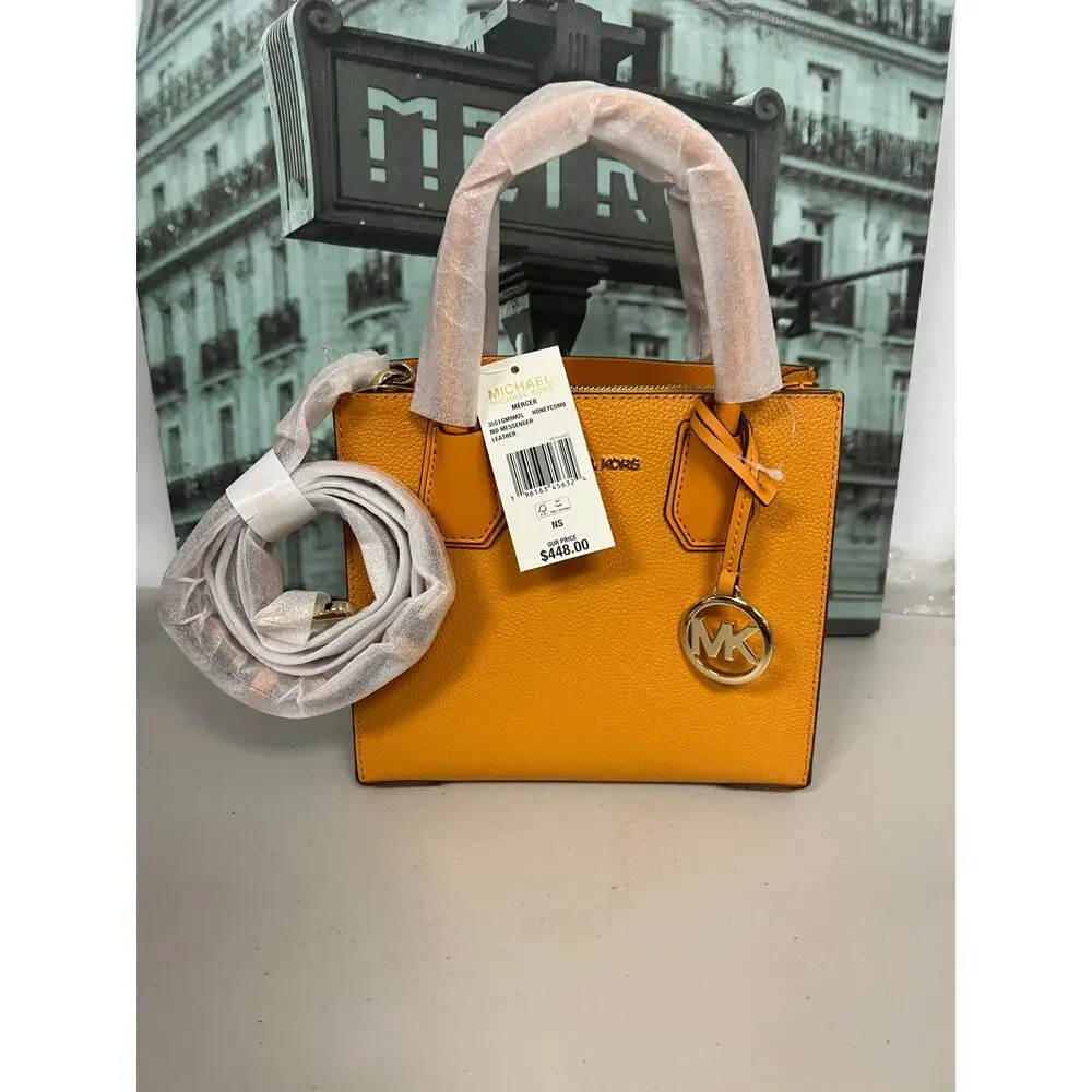 Michael Kors Mercier Yellow Pebbled Leather Handbag 35S1GM9M2L